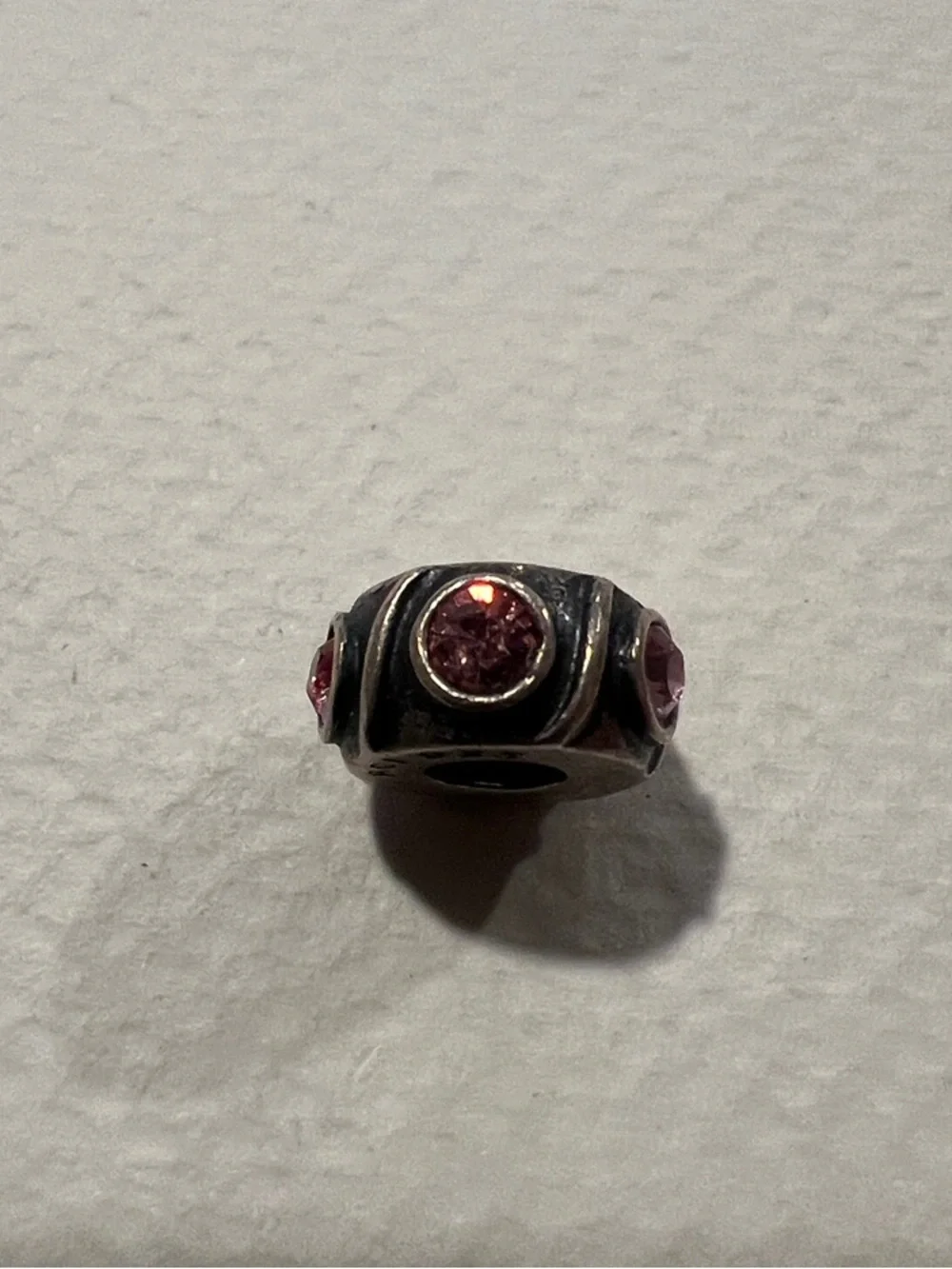Sterling Silver Charm with Pink Gem Accents